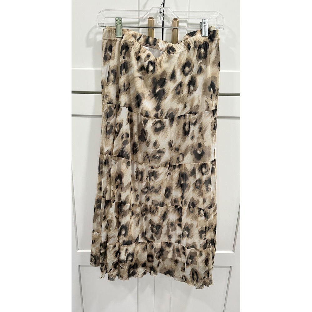 Maggie Barnes Tiered Midi Skirt Leopard Print Elastic Waist Plus Size 3X